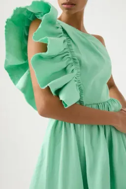 Aje Bonjour Asymmetric Mini Dress Green Size 8 / S for rent on The Volte - image 2