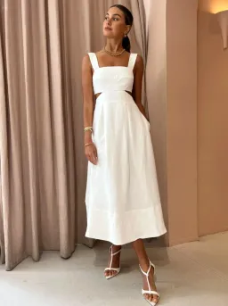 Shona Joy Morgan Linen Cut Out Midi Dress in Ivory Size 10 / M for rent on The Volte - image 1