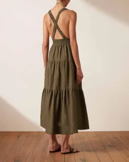 Shona Joy Juliana Linen Plunged Cross Back Dress in Forest Green Size 14 for rent on The Volte - image 2