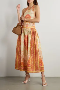 Zimmermann Anneke Cut Out Long Dress Orange Paisley Size 12 for rent on The Volte - image 1
