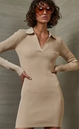 Bec & Bridge Latte Harper Knit Mini Dress Beige Size 6 / AU 10  for rent on The Volte - image 5