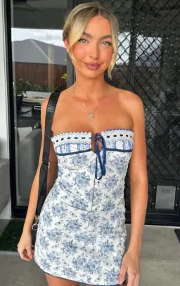 With Jean Sabrin Mini Dress in Toile Papillon Blue Size S / Au 8 for rent on The Volte - image 2