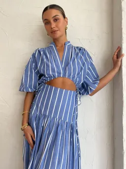 Shona Joy Kimberly Deconstructed Midi Dress In Chambray Blue Size AU 8 for rent on The Volte - image 3