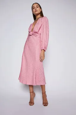 Scanlan Theodore French Textured Weave Midi Dress Pink Size AU 12 for rent on The Volte - image 1