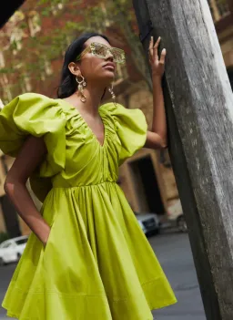 Aje Gretta Bow Back Mini Dress Chartreuse Green Size 16 / 2XL for rent on The Volte - image 5