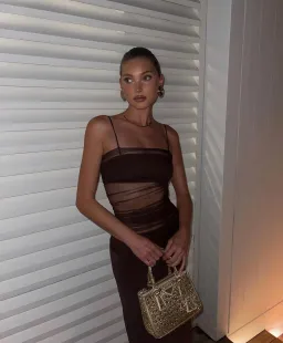 Christopher Esber Sheer Panel Dress Brown Size 6 for rent on The Volte - image 3