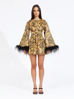 Alice McCall Gold Dust Feather Mini Dress Print Size 6  for rent on The Volte - image 1