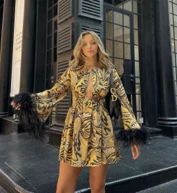 Alice McCall Gold Dust Feather Mini Dress Print Size 6  for rent on The Volte - image 2