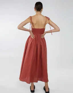 Aere Tie Strap Linen Maxi Dress Red Size AU 10 for rent on The Volte - image 2