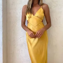 Shona Joy Alma Backless Midi Dress in Yellow Size 6 for rent on The Volte - image 2