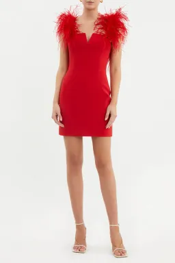 Rebecca Vallance Scarlett Feather Mini Dress Red Size 4 for rent on The Volte - image 1