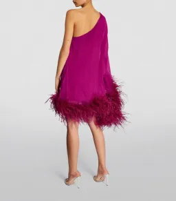 TALLER MARMO  Feather-Trimmed Asymmetric Mini Dress Pink Size 10 for rent on The Volte - image 3