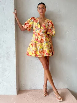 By Nicola Sol Puff Sleeve Mini Dress in Citrus Print Size 6 for rent on The Volte - image 2