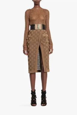 Balmain Woven Skirt Brown Size 6 for rent on The Volte - image 1