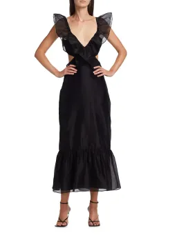 Sir the Label Franc Frill Midi Dress Black Size 0/AU 6 for rent on The Volte - image 1