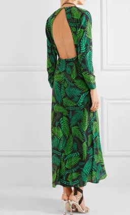 Rixo 'Rose'  open back ruffled, green printed silk georgette maxi dress size Small AU10 for rent on The Volte - image 3