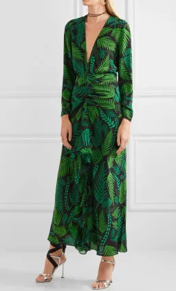 Rixo 'Rose'  open back ruffled, green printed silk georgette maxi dress size Small AU10 for rent on The Volte - image 1