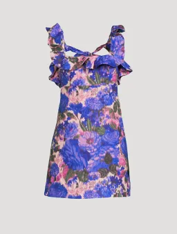 Zimmermann High Tide Frilled Mini Dress Purple Ikat Floral Size 1/Au 10  for rent on The Volte - image 5
