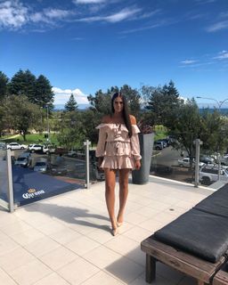 Zimmermann Flounce Off Shoulder Mini Dress Pink Size 8 for rent on The Volte - image 2