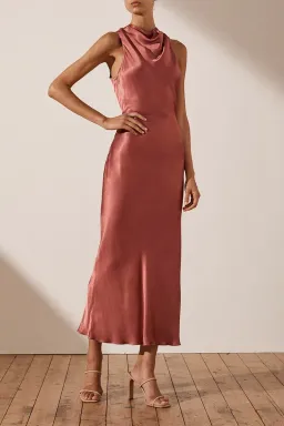 Shona Joy La Lune High Neck Midi Dress Terracotta Red Size AU 10 for rent on The Volte - image 1