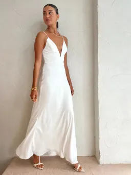 By Johnny Soraya V Front Midi Dress in Ivory White Size AU 8 for rent on The Volte - image 2