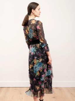 Zimmermann Ninety Six Chevron Frill Midi Dress in Black Blossom Size 8 for rent on The Volte - image 2
