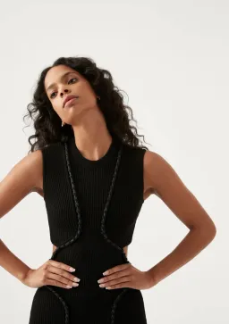 Aje Arp Cut Out Knit Midi Dress Black Size AU 12 for rent on The Volte - image 3