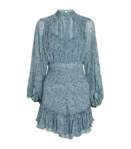 Shona Joy Harmony High Neck Ruched Mini Dress Blue Print Size 6 for rent on The Volte - image 3