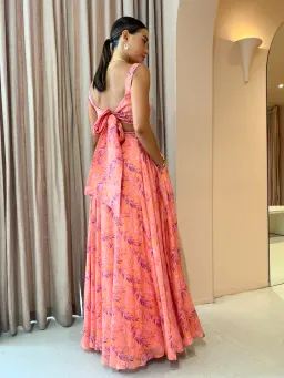 Sonya Moda Serena Maxi Skirt & Top In Peach Watercolour Print Size 8  for rent on The Volte - image 2