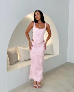 House of CB Luisette Metallic Midi Skirt & Rafa Corset Set Pink Floral Size 8 for rent on The Volte - image 3