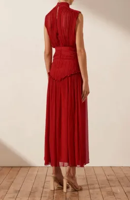 Shona Joy Clemence Lèonie High Neck Midi Dress Red Size 8  for rent on The Volte - image 3