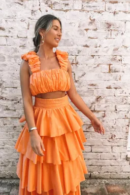 Aje Medina Orange Crop & Skirt Set Mandarin Size 8 for rent on The Volte - image 1