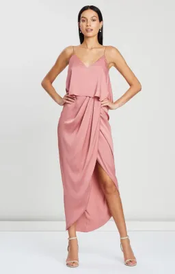 Shona Joy Luxe Draped Cocktail Frill Dress in Rose Size 10 for rent on The Volte - image 2