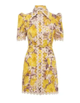 Zimmermann The High Tide Ric Rac Mini Dress in Yellow Ikat Floral  Size 0/Au 8  for rent on The Volte - image 3