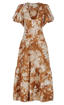 Shona Joy Capucine Linen Plunged Short Sleeve Midi Dress Almond Size 10 / M for rent on The Volte - image 6