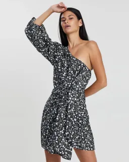 Shona Joy Parker One Shoulder Draped Mini Dress Floral Size 12 for rent on The Volte - image 5