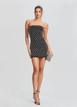 Retrofête Felicity Strapless Embellished Shirred Chiffon Mini Dress Black Size AU 10 for rent on The Volte - image 1