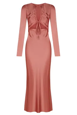 Shona Joy Angelica Long Sleeve Cut Out Front Midi Dress in Rouge Pink Size AU 10 for rent on The Volte - image 4