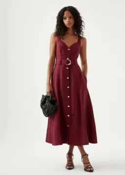 Aje Clay Belted Midi Dress Burgundy Size 16 for rent on The Volte - image 1