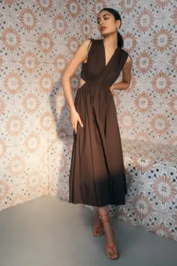 Scanlan Theodore Cotton Drawcord Dress Brown Size 6 for rent on The Volte - image 1