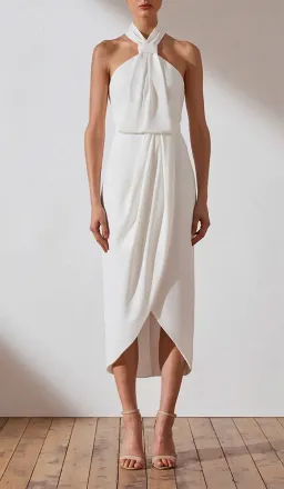 Shona Joy Knot Draped Midi Dress Ivory Size 10 for rent on The Volte - image 2