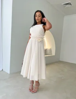 Zimmermann Pleated Picnic Midi Dress Ivory Size 2 / Au 12 for rent on The Volte - image 1