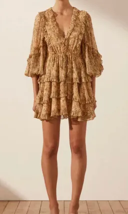 Shona Joy Louise Balloon Sleeve Frill Mini Dress Multi Size 10 / M for rent on The Volte - image 1