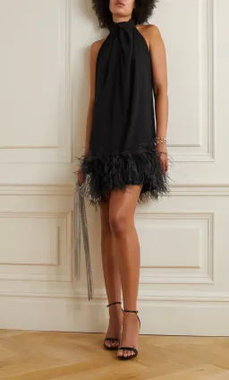 16Arlington Cynthia Feather Trim Mini Dress Black Size 8 for rent on The Volte - image 1