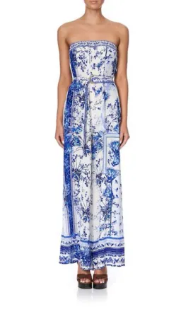 Camilla Strapless Jumpsuit With D Ring Belt in Cards From The Coast Print Size XS / Au 8 for rent on The Volte - image 1