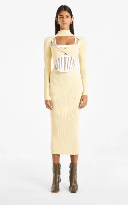 Dion Lee Stripe Rib Twist Dress Yellow Size 10  for rent on The Volte - image 2