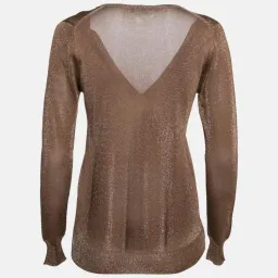 Gucci Lurex Knit V-Neck Sweater in Gold Size 10 for rent on The Volte - image 2