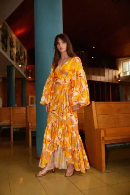 Acler Gallion Midi Dress Yellow Orange Size 10 for rent on The Volte - image 1