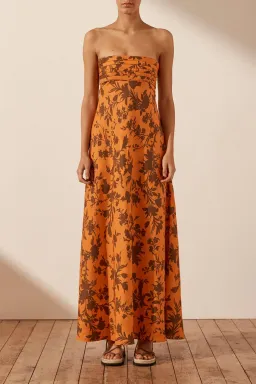 Shona Joy Uli Linen Corded Strapless Maxi Dress Print Size 10 / M for rent on The Volte - image 1