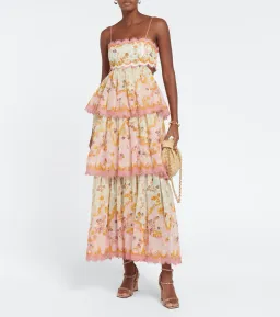 Zimmermann Laurel Frill Midi Dress Pink Green Floral  Size 0 / AU 8 for rent on The Volte - image 1